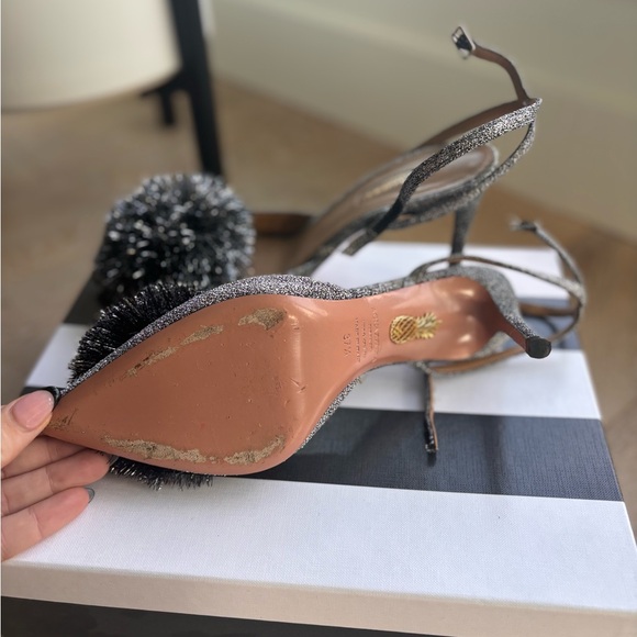 Aquazurra powder puff sling heel - Silver. 7.5 - Picture 4 of 7